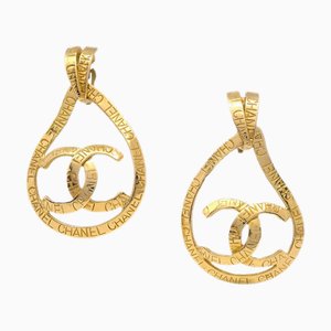 Chanel Dangle Hoop Earrings Clip-On Gold 96P 112503, Set of 2