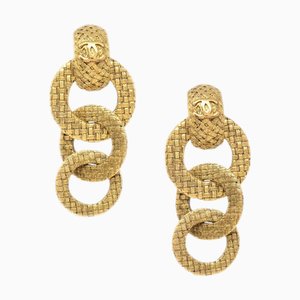 Chanel Dangle Hoop Earrings Gold Clip-On 29/2835 142223, Set of 2