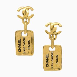 Chanel Dangle Plate Earrings Clip-On Gold 2344 113273, Set of 2