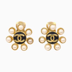 Chanel Boucles d'Oreilles Clip-On Perle Artificielle Doré 95A 171367, Set de 2