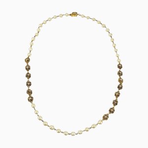 CHANEL Faux Pearl Gold Chain Necklace 140308