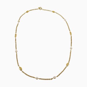 CHANEL Faux Pearl Gold Chain Necklace 94A 132738