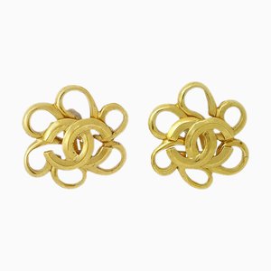 Chanel Flower Earrings Clip-On Gold 96P 141172, Set of 2