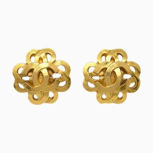 Chanel Flower Earrings Clip-On Gold 97P 122213, Set of 2