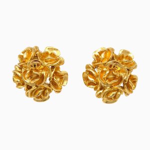 Chanel Flower Earrings Clip-On Gold 99P 112541, Set of 2