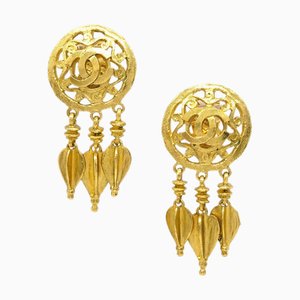 Chanel Fretwork Paisley Earrings Gold Clip-On 95A 113070, Set of 2