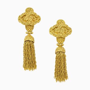 Chanel Fringe Charm Dangle Earrings Clip-On Gold 94A 142122, Set of 2