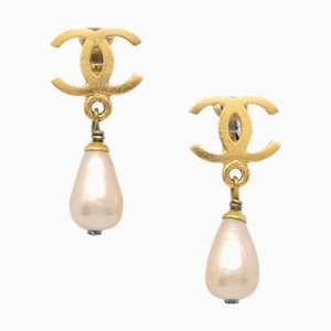 Chanel Gold Artificial Pearl Dangle Earrings Clip-On 95P 123192, Set of 2