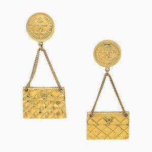 Chanel Gold Bag Dangle Earrings Clip-On 94P 123097, Set of 2