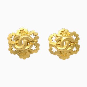 Pendientes de botón de oro Chanel con clip 96P 123267. Juego de 2