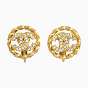 Pendientes de botón de oro Chanel con clip de diamantes de imitación 2137 123224. Juego de 2