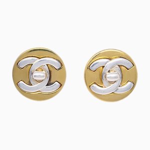 Chanel Gold Button Turnlock Earrings Clip-On 97A 123262, Set of 2