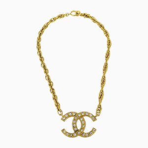 Goldene CC Halskette mit Kristall-Anhänger von Chanel