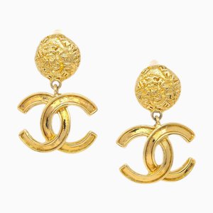 Chanel Gold Dangle Earrings Clip-On 95A 123226, Set of 2