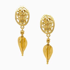 Chanel Gold Dangle Earrings Clip-On 95A 113041, Set of 2
