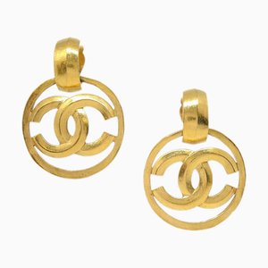 Chanel Gold Dangle Hoop Earrings Clip-On 96P 123155, Set of 2