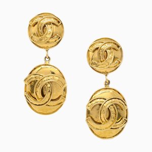 Pendientes colgantes ovalados de oro Chanel con clip 94P 113279. Juego de 2