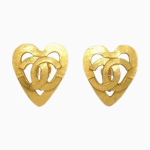 Chanel Gold Heart Earrings Clip-On 95P 123268, Set of 2