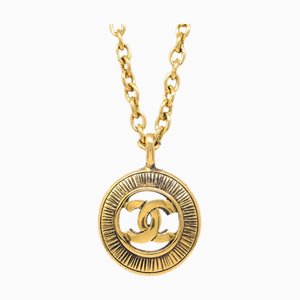 CHANEL Gold Medallion Pendant Necklace 3242 123252