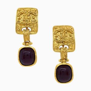 Chanel Gripoix Dangle Earrings Clip-On Gold 94A 113302, Set of 2