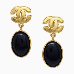 Chanel Gripoix Dangle Earrings Clip-On Gold Black 96A 130788, Set of 2