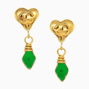 Chanel Gripoix Heaart Earrings Clip-On Gold 95P 132741, Set of 2