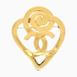 CHANEL Heart Brooch Gold 95P 01510