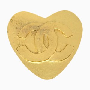 CHANEL Heart Brooch Pin Corsage Gold 95P 75112