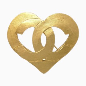 CHANEL Heart Brooch Pin Gold 95P 140305