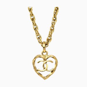 CHANEL Heart Chain Pendant Necklace Gold 1982 112256