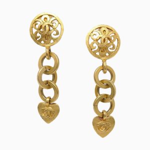 Chanel Heart Dangle Earrings Clip-On Gold 95P 150485, Set of 2