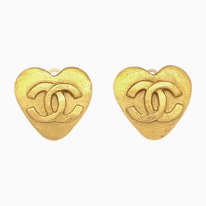 Aretes de clip con forma de corazón de oro de Chanel. Juego de 2