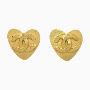 Chanel Heart Earrings Clip-On Gold 95P 141023, Set of 2