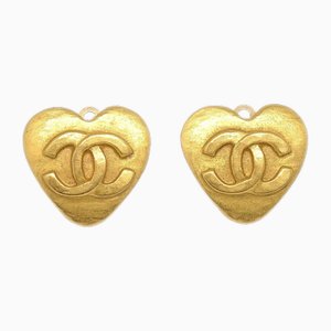 Goldene Ohrclips mit Herz von Chanel, 2 . Set