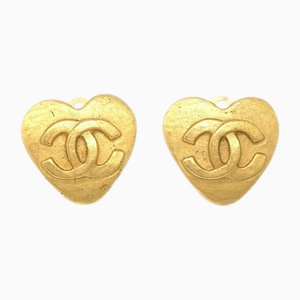 Aretes de clip con forma de corazón de oro de Chanel. Juego de 2