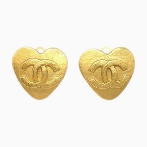 Chanel Heart Earrings Gold Clip-On 95P Small 69844, Set of 2