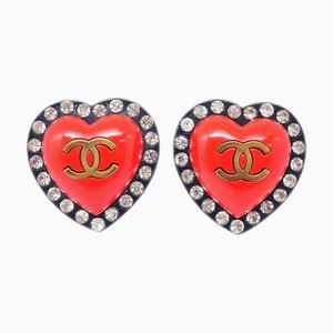 Chanel Heart Earrings Rhinestone Clip-On 95P 58084, Set of 2