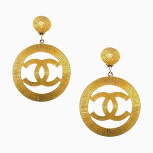 Chanel Hoop Dangle Earrings Clip-On Gold 93P 151966, Set of 2
