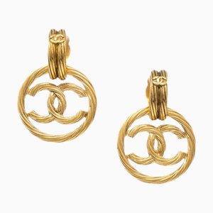 Chanel Hoop Dangle Earrings Clip-On Gold 93P/2917 131965, Set of 2