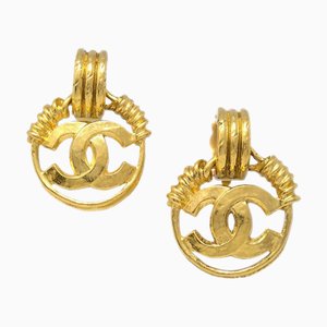 Chanel Hoop Dangle Earrings Gold Clip-On 94P 113106, Set of 2