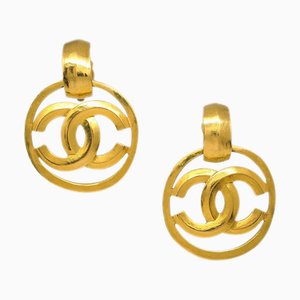 Chanel Hoop Dangle Earrings Gold Clip-On 96P 151906, Set of 2