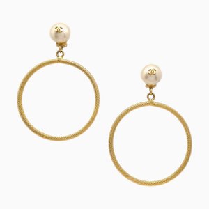 Chanel Hoop Earrings Gold Artificial Pearl Clip-On 97P 121303, Set of 2
