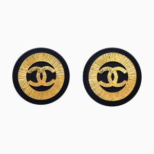 Chanel Button Earrings Black Clip-On 29 66517, Set of 2