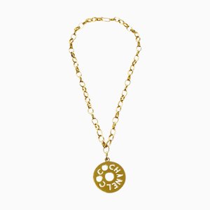 CHANEL Logo Cutout Gold Chain Pendant Necklace 76806