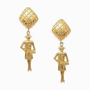 Chanel Mademoiselle Dangle Earrings Clip-On Gold 122680, Set of 2