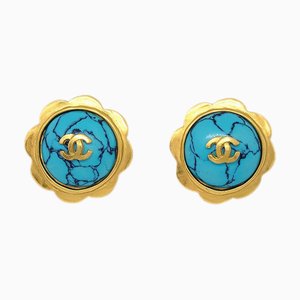 Chanel Marble Earrings Clip-On Light Blue 97P 113304, Set of 2