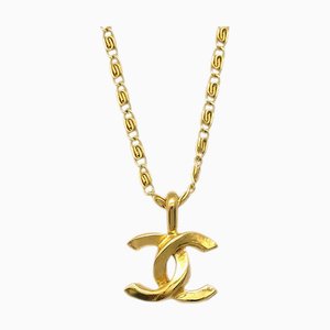 CHANEL Mini CC Chain Pendant Necklace Gold 1982 120298