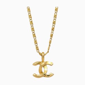 CHANEL Mini CC Chain Pendant Necklace Gold 1982 142155