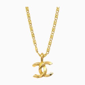 CHANEL Mini CC Chain Pendant Necklace Gold 1982 112170