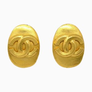 Chanel Oval Earrings Gold Clip-On 96P 141308, Set of 2